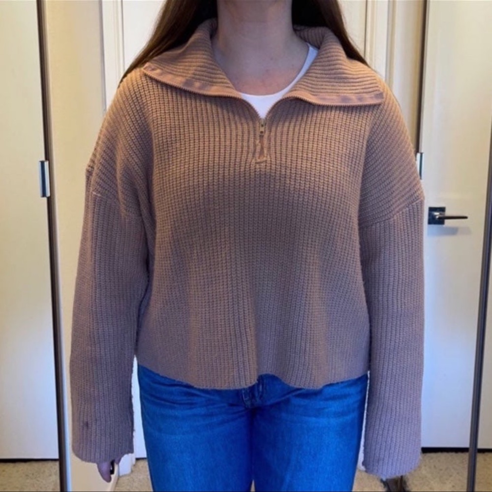 Half Zip Ribbed Knit Oversized Sweater